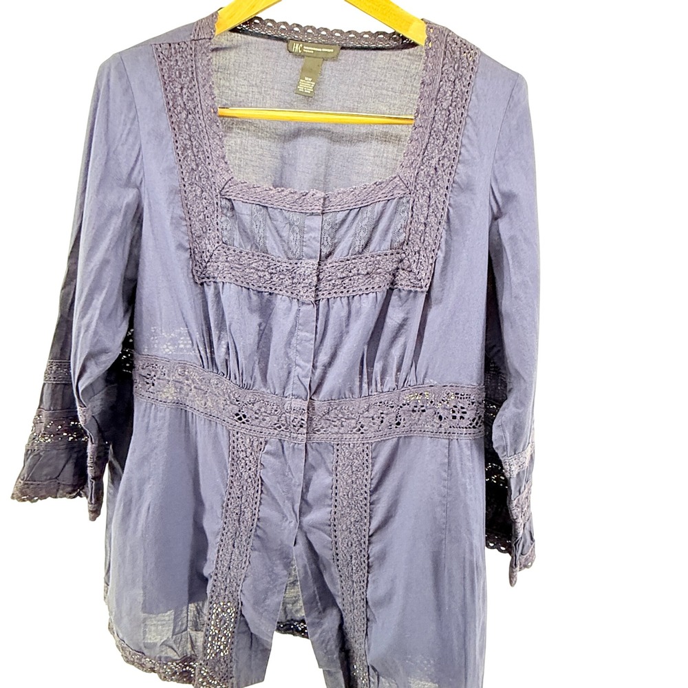 INC International Concepts Peasant Top Crochet Trim 16W